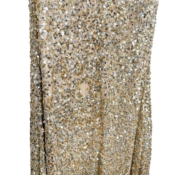 Mac Duggal NEW One Shoulder Sequin Embellished High Slit Maxi Gown Champagne 4 - Picture 7 of 16